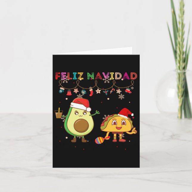 Hispanic Feliz Navidad Avocado Tacos Mexican Chris Card (Front)