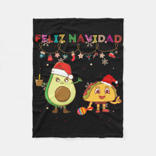 Hispanic Feliz Navidad Avocado Tacos Mexican Chris Fleece Blanket