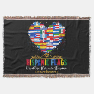 Hispanic Flags Heart Hispanic Heritage Month Throw Blanket