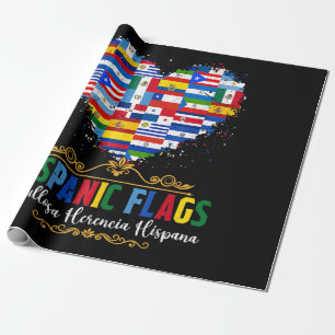 Hispanic Flags Heart Hispanic Heritage Month Wrapping Paper