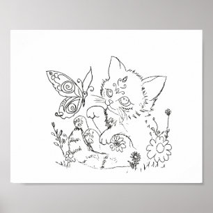 Hispanic  folk art kitten colour page poster