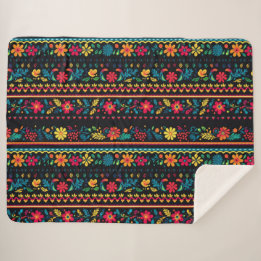 Hispanic Folk Art Pattern Sherpa Blanket