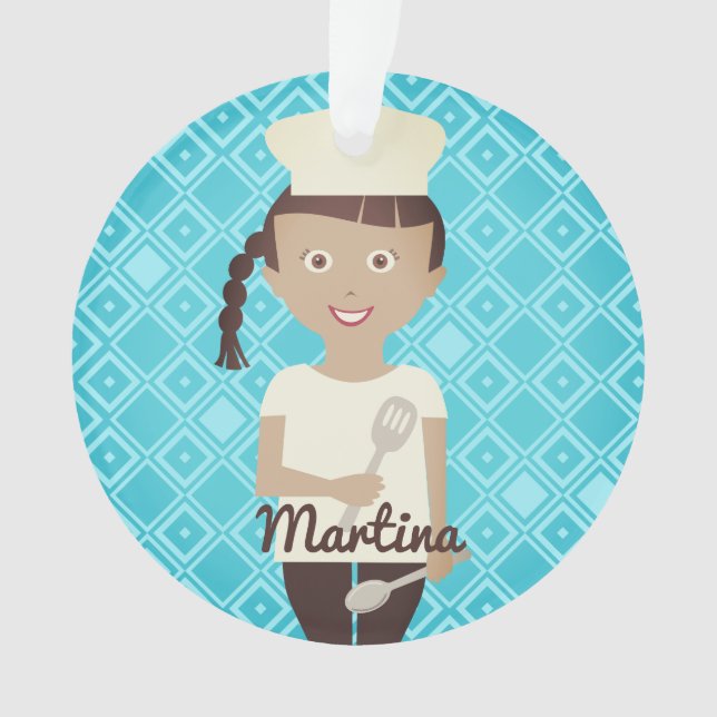 Hispanic girl chef hat spatula personalised ornament (Front)