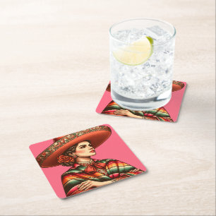 Hispanic Heritage Latinx Sarape Party Favour Square Paper Coaster