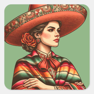 Hispanic Heritage Latinx Sarape Party Favour Square Sticker