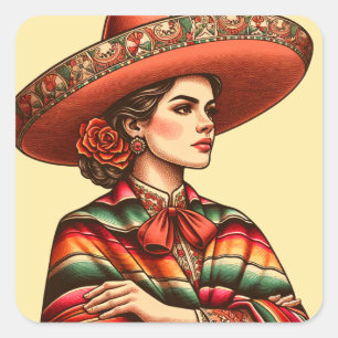 Hispanic Heritage Latinx Sarape Party Favour Square Sticker