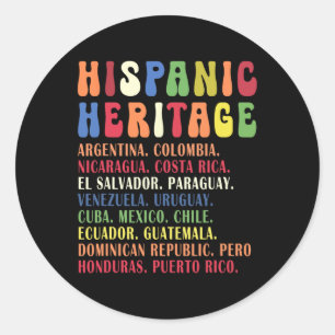 Hispanic Heritage Month Countries Names Tee Classic Round Sticker
