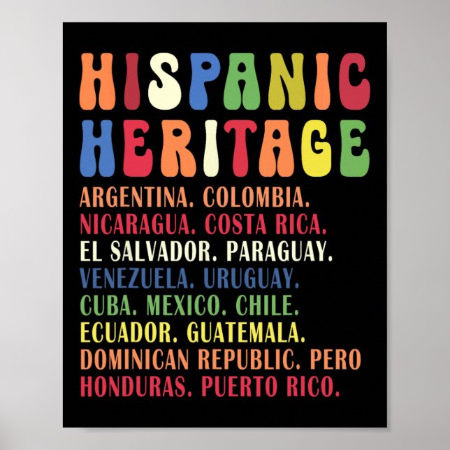 Hispanic Heritage Month Countries Names Tee  Poster (Front)