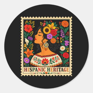 Hispanic Heritage Month Flowers Stamp Latin Classic Round Sticker