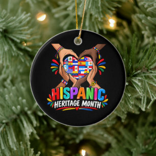 Hispanic Heritage Month Heart Hands Flags Unity Ceramic Tree Decoration