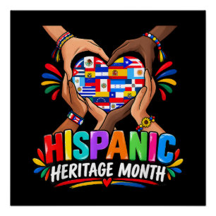 Hispanic Heritage Month Heart Hands Flags Unity Poster