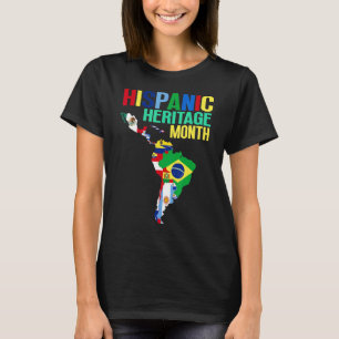 Hispanic Heritage Month Latin Countries Map Flags T-Shirt