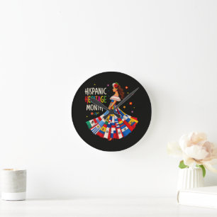 Hispanic Heritage Month Latino Countries Flags Round Clock