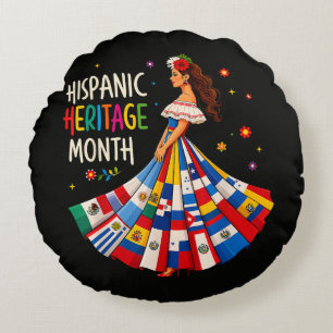 Hispanic Heritage Month Latino Countries Flags Round Cushion