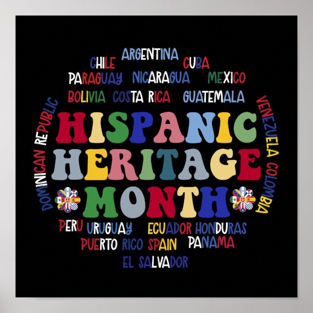 Hispanic Heritage Month Latino Countries Names Poster (Front)