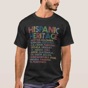 Hispanic Heritage Month Latino Countries Names Ret T-Shirt