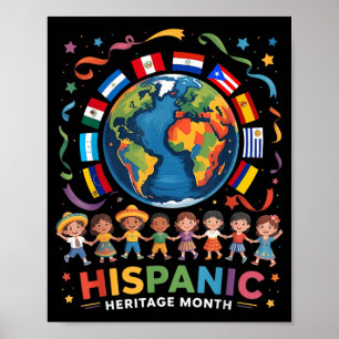 Hispanic Heritage Month Latino Flag Kids Globe Poster