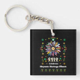 Hispanic Heritage Month Latino Flags sunflower De Key Ring