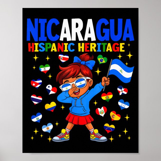 Hispanic Heritage Month Nicaragua Flag Nicaraguan  Poster (Front)