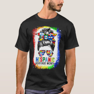 Hispanic Heritage Month Proud Messy Bun Hair Women T-Shirt
