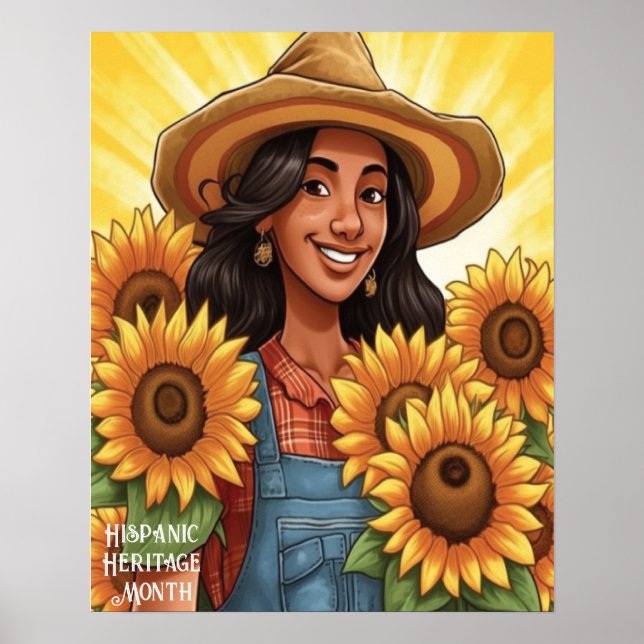 Hispanic Heritage Month Sunflowers Girl Woman Poster (Front)