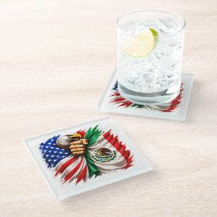 Hispanic Heritage Month USA Mexico Flag Glass Coaster