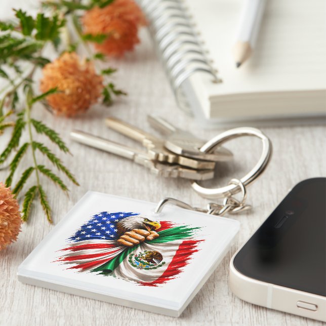 Hispanic Heritage Month USA Mexico Flag Key Ring (Front Right)