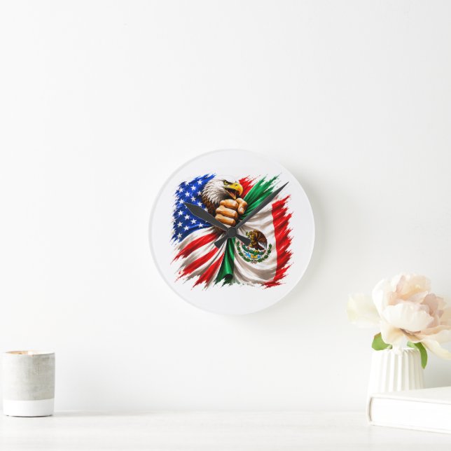 Hispanic Heritage Month USA Mexico Flag Round Clock (Home)