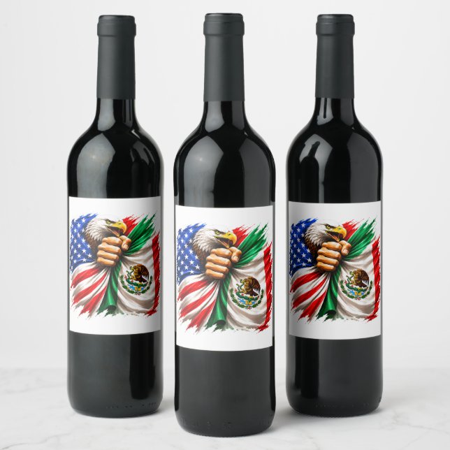 Hispanic Heritage Month USA Mexico Flag Wine Label (Bottles)