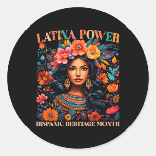 Hispanic Heritage S Latina Power Flowers Women Gir Classic Round Sticker