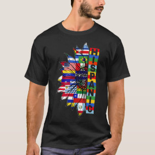 Hispanic Heritage Sunflower Latino Countries Flags T-Shirt