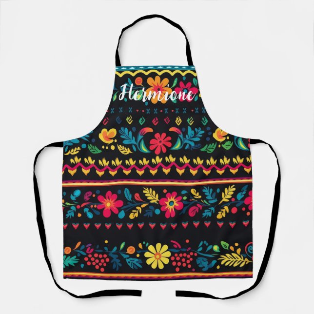 Hispanic Inspired Pattern Custom Name Apron (Front)