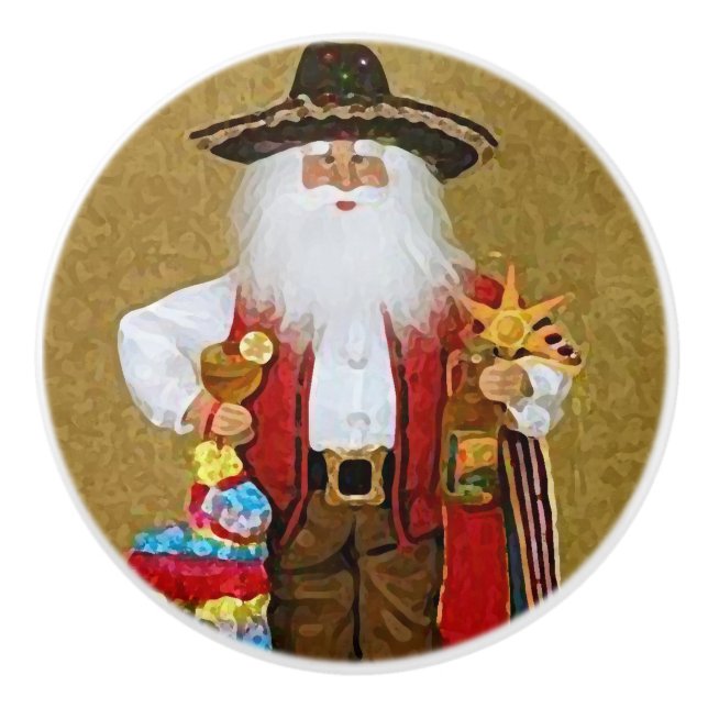 Hispanic Mexican Southwestern Texan Santa Claus Ceramic Knob (Front)