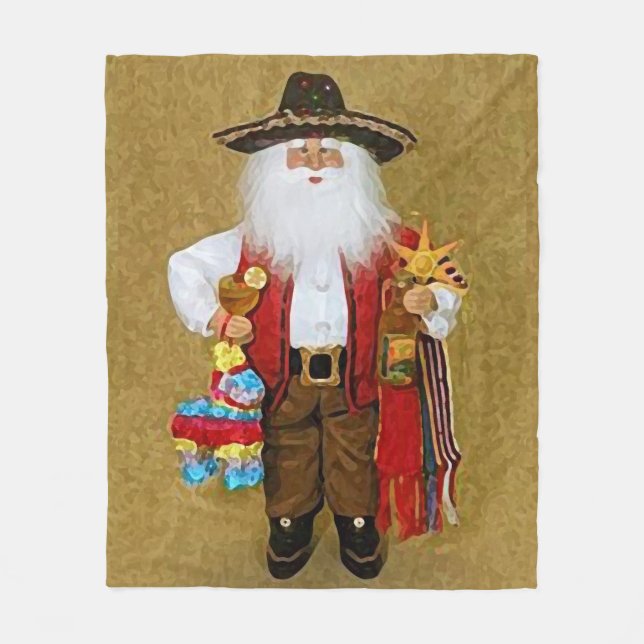 Hispanic Mexican Southwestern Texan Santa Claus Fleece Blanket (Front)