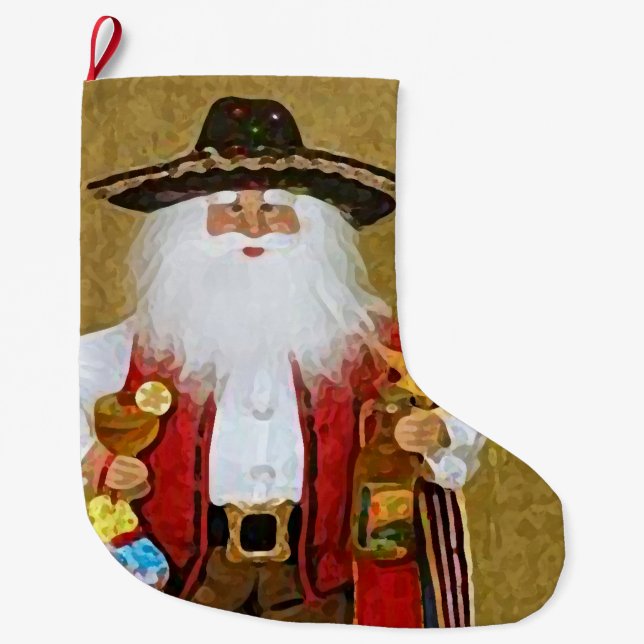 Hispanic Mexican Southwestern Texan Santa Claus Large Christmas Stocking (Front)