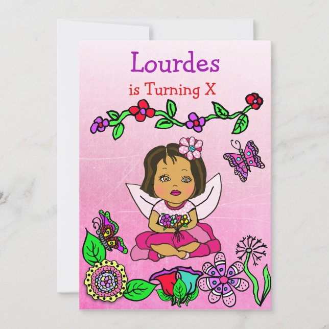 Hispanic or African-American Fairy Birthday Invitation (Front)