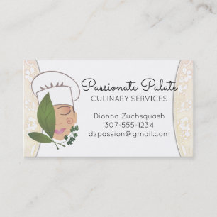 Hispanic woman chef herbs catering business card