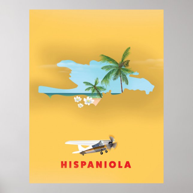Hispaniola Map illustrated print. Poster (Front)