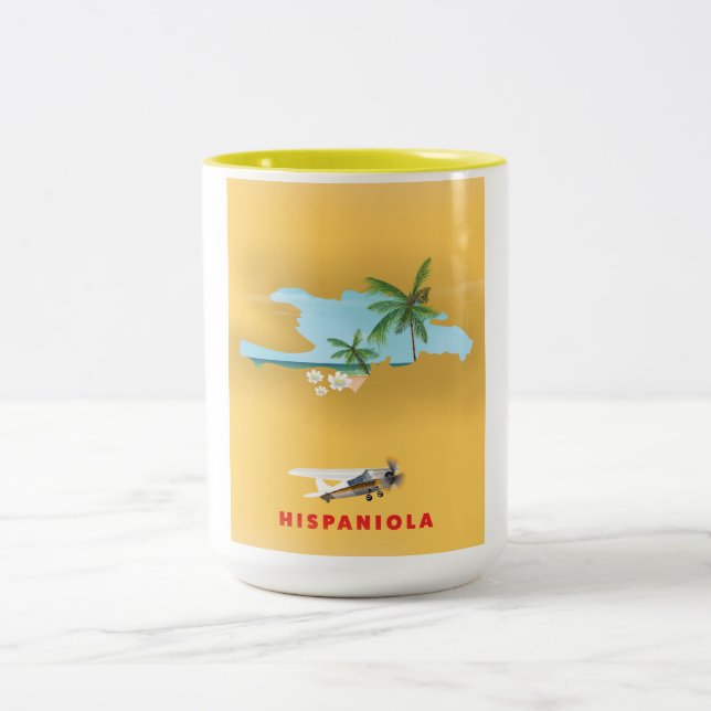 Hispaniola Map illustrated print. Two-Tone Coffee Mug (Center)