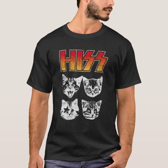 HISS Cat Funny Cats Kittens Rock Music Cat Lover H T-Shirt (Front)