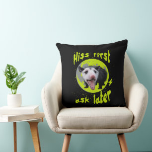 Hiss First Ask Later Funny Opossum Humour Cushion