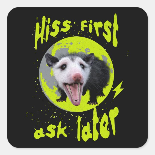 Hiss First Ask Later Funny Opossum Humour  Square Sticker (Front)