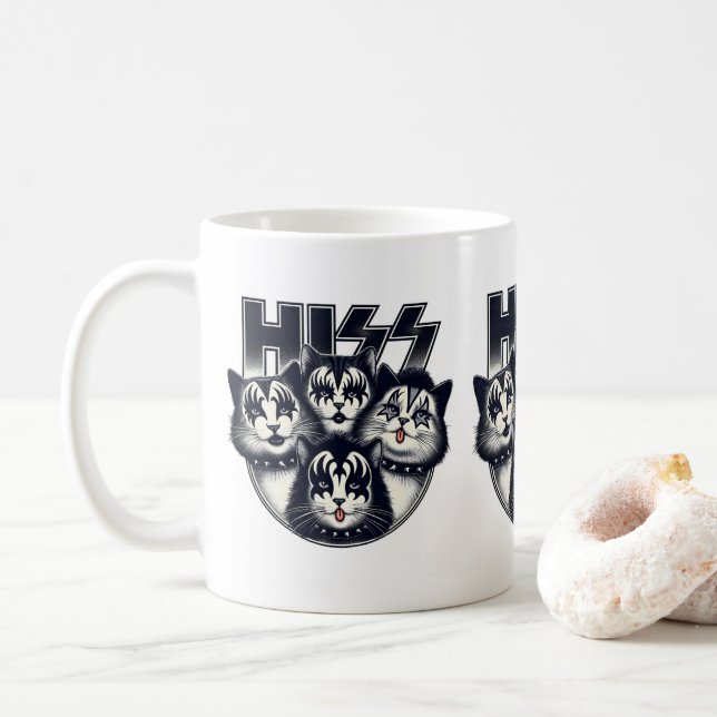 HISS Funny Cat Band Parody Cat Lovers & Pet Owners Coffee Mug (With Donut)