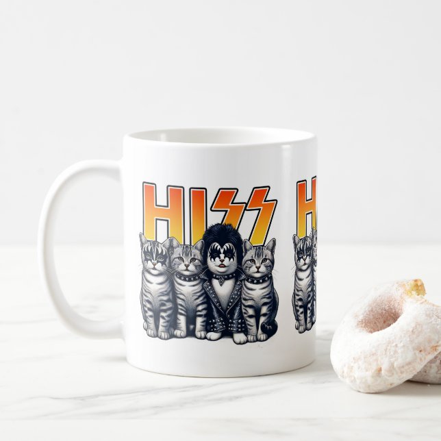 HISS Funny Cat Band Parody Cat Lovers & Pet Owners Coffee Mug (With Donut)