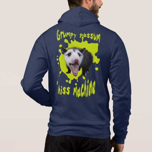 Hiss Machine Funny Grumpy Opossum Feral Humour Hoodie (Back)
