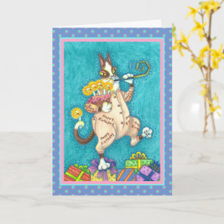 HISS N' FITZ CAT IN BIRTHDAY SUIT, CAKE & CANDLES CARD