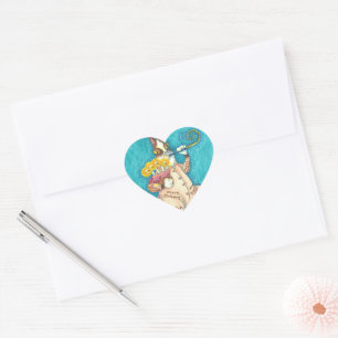 HISS N' FITZ CAT IN BIRTHDAY SUIT, CAKE & CANDLES HEART STICKER