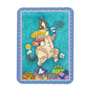 HISS N' FITZ CAT IN BIRTHDAY SUIT, CAKE & CANDLES MAGNET