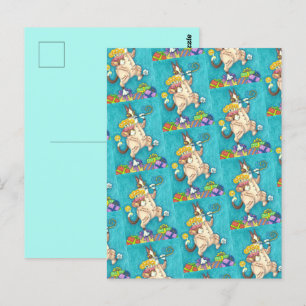 HISS N' FITZ CAT IN BIRTHDAY SUIT, CAKE & CANDLES POSTCARD