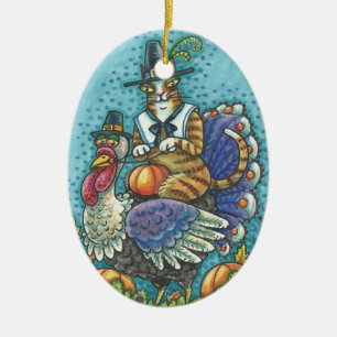 HISS N' FITZ CAT ON THANKSGIVING TURKEY ORNAMENT